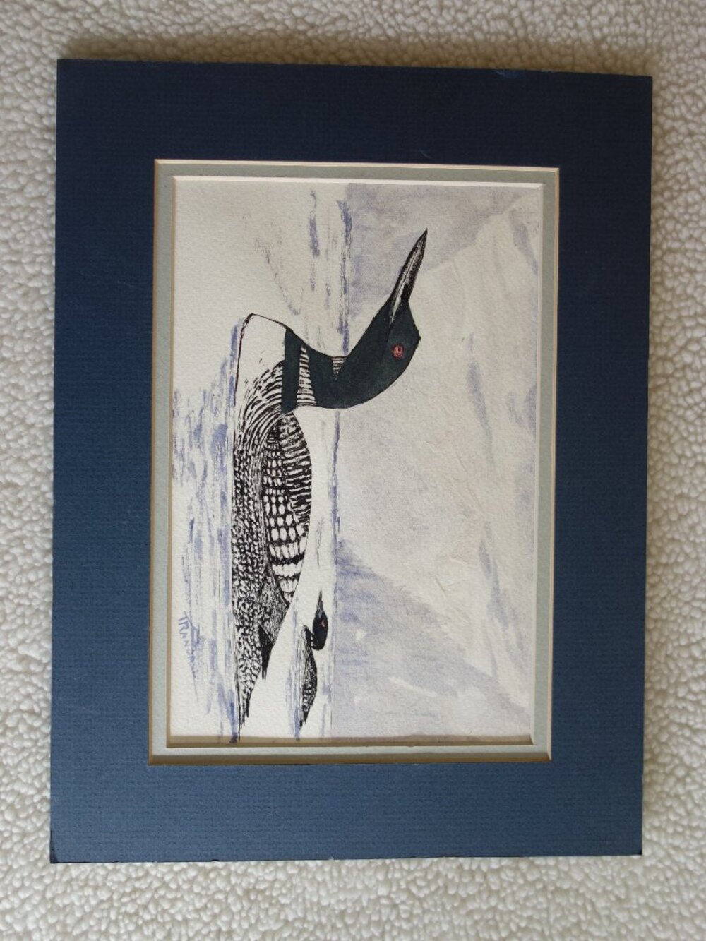 Double Matted Original Watercolor and Ink Duck Painting – Signed T Randall